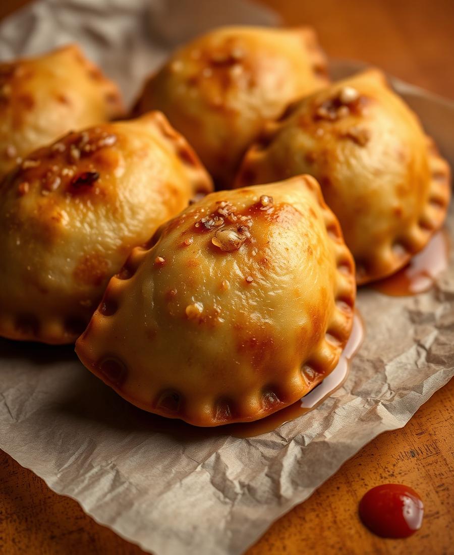 Golden Colombian empanadas on parchment paper